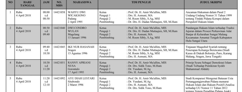 Jadwal Munaqasah PSAS