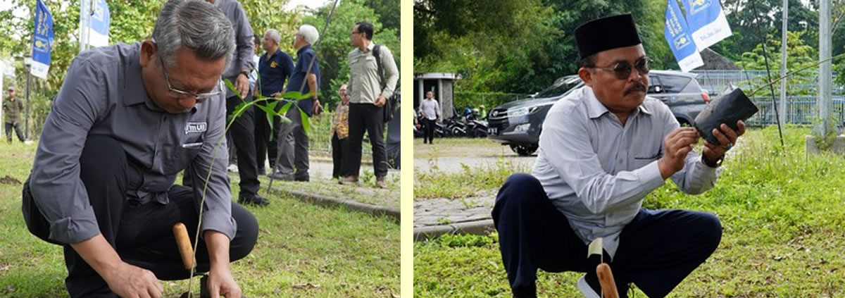 Rektor UII, Prof Fathul Wahid dan Dekan FIAI, Dr Asmuni menanam pohon (foto: IPK)